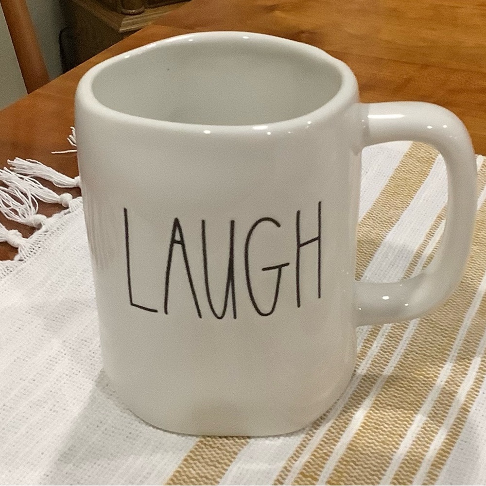 White Ceramic Mug with 'LAUGH' Print